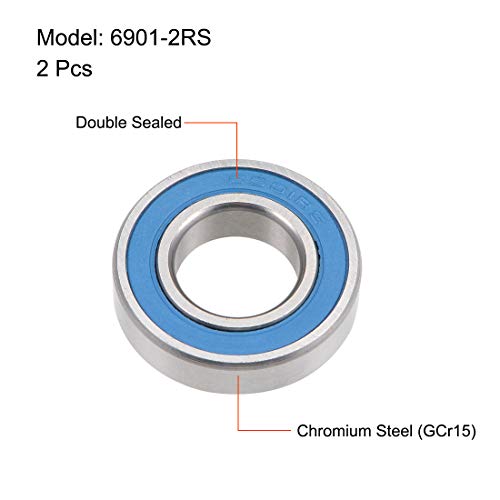 uxcell 6901-2RS Deep Groove Ball Bearings 12mm x 24mm x 6mm Double Sealed Chrome Steel Blue Cover P6(ABEC3) 2pcs - size: 12x24x6mm
