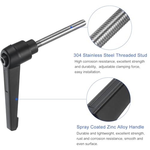 uxcell 4pcs Clamping Lever Handles, M5 x 55mm 304 Stainless Steel Threaded Male Stud, Adjustable Handles Locking Quick Release Ratchet Push Button Bolt Knobs, Black - size: M5 x 55mm