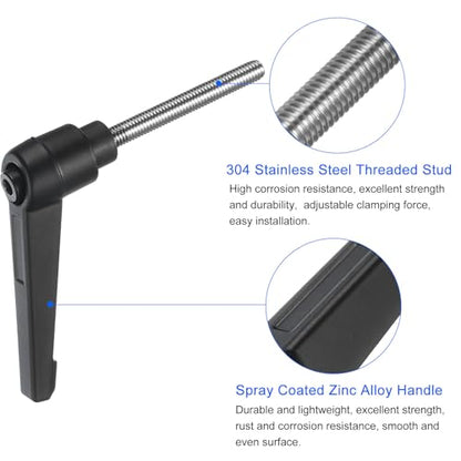 uxcell 4pcs Clamping Lever Handles, M5 x 55mm 304 Stainless Steel Threaded Male Stud, Adjustable Handles Locking Quick Release Ratchet Push Button Bolt Knobs, Black - size: M5 x 55mm