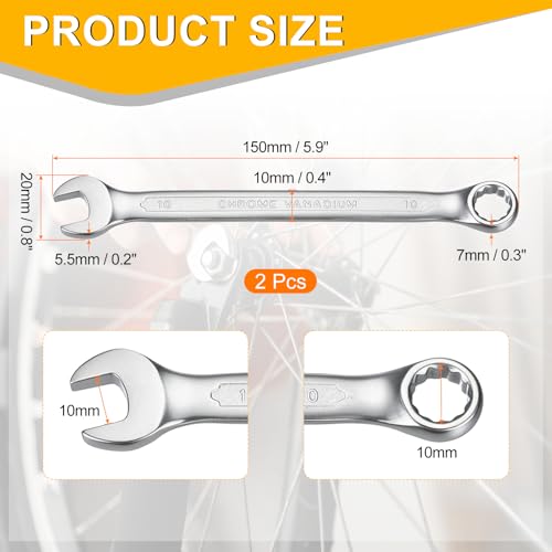 HARFINGTON 2Pcs Metric Combination Wrench 10mm Open End & 15-Degree Offset - size: 10mm