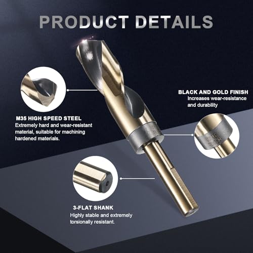 uxcell 31/32" Drill Bit 1/2" Reduced Shank 3-Flat M35 5% Cobalt HSS - size: 31/32" with 1/2" Shank