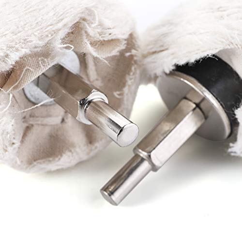 Hedume Set of 12 Buffing Pad Polishing Wheel Kits Included 5 Pack Rouge Compound, Cone, Column, Mushroom, T-Shaped Wheel Grinding Head with 1/4" Handle-for Manifold/Aluminum/Stainless Steel/Chrome