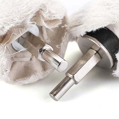 Hedume Set of 12 Buffing Pad Polishing Wheel Kits Included 5 Pack Rouge Compound, Cone, Column, Mushroom, T-Shaped Wheel Grinding Head with 1/4" Handle-for Manifold/Aluminum/Stainless Steel/Chrome