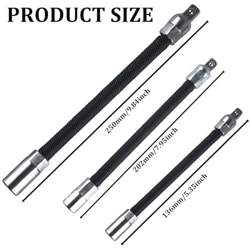 Flexible Socket Extension Bar Set, 3 PCS 1/4-1/2 Drive — DTMTD