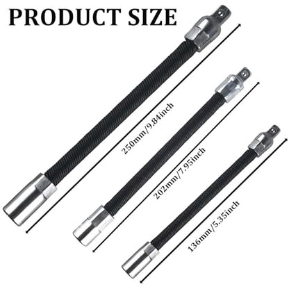 Flexible Socket Extension Bar Set, 3 PCS 1/4-1/2 Drive — DTMTD