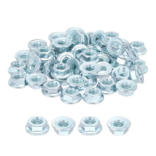 50Pcs Serrated Flange Hex Nuts-1/4-20-UNC Carbon Steel Zinc Plated - color: Blue White, size: 1/4"-20