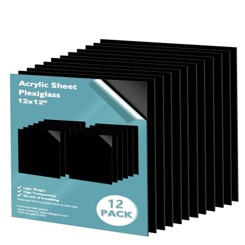 Egofine 12" x 12" Black Plexiglass Sheets 12 Pack 0.04 Inch Cast Acrylic Sheet Thick for DIY Craft Projects, Painting, Photography, Sign, Display Stand, Home Decor, Easy to Cut - color: Black, size: 12x12"
