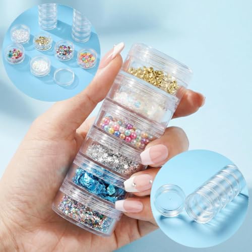 3 Sets 6 Layer Stackable Plastic Containers, 10G/10ML Clear Cosmetic Storage Box Round Organizer Jars for Beads, Buttons, Small Jewelry Findings