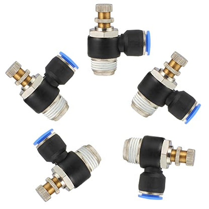 Push to Connect Air Flow Control Valve 6mm Tube OD x 1/8" Male BSP 5pc - color: Pack of 5, size: 0.24" OD x 1/8" Thread