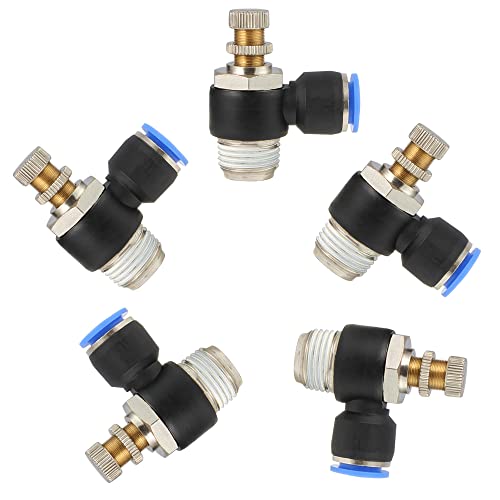 Push to Connect Air Flow Control Valve 6mm Tube OD x 3/8" Male BSP 5pc - color: Pack of 5, size: 0.24" OD x 3/8" Thread