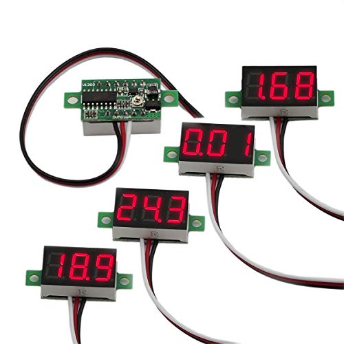Pack of 5 DC 0-30V Digital Volt Meter, 3-Wire Voltage Gauge, Red LED
