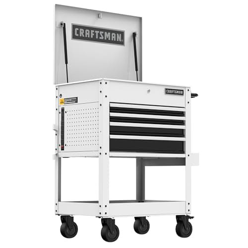 CRAFTSMAN Rolling Tool Chest with Drawers, Tool Box with Wheels and 4 Drawers, Power Outlets and USB, Protective Liner, Steel Utility Cart Storage Cabinet, Supports up to 700 lbs, White (CMST98276WW) - color: White