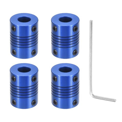 Flexible Shaft Coupling(6.35mm|8mm): 4 Pcs Blue Aluminum Alloy - color: Blue, size: 6.35mm x 8mm (19mm OD, 25mm L)
