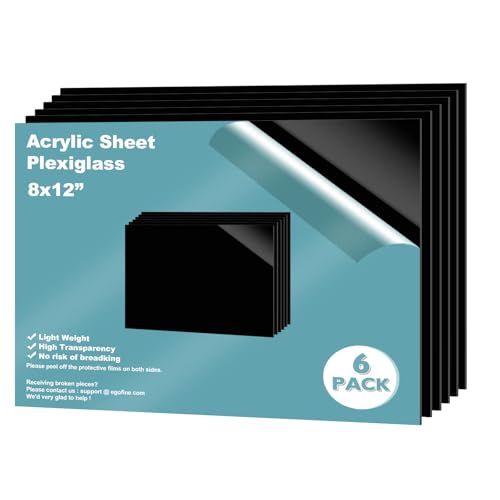 Egofine 8" x 12" Black Plexiglass Sheets 6 Pack 0.04 Inch Cast Acrylic Sheet Thick for DIY Craft Projects, Painting, Photography, Sign, Display Stand, Home Decor, Easy to Cut - color: Black, size: 8x12"
