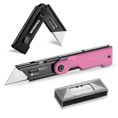 WORKPRO Folding Utility Knife, G10 Handle, Pink - style: Pink-G10 Handle(1 pack)