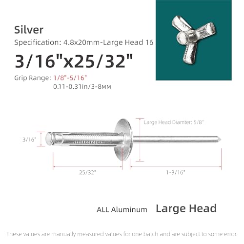 50Pcs Trifold Aluminum Exploding Blind Rivets, 3/16"x25/32" Large Head 5/8" - color: Silver, size: 3/16"x25/32" Large Head 5/8"
