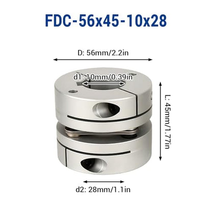 10mm to 28mm Flexible Diaphragm Coupling, D56 L45 Aluminium 1 Diaphragm Motor Shaft Coupler for 3D Printer CNC Machine Servo Stepped Motor - color: FDC-56x45-10x28