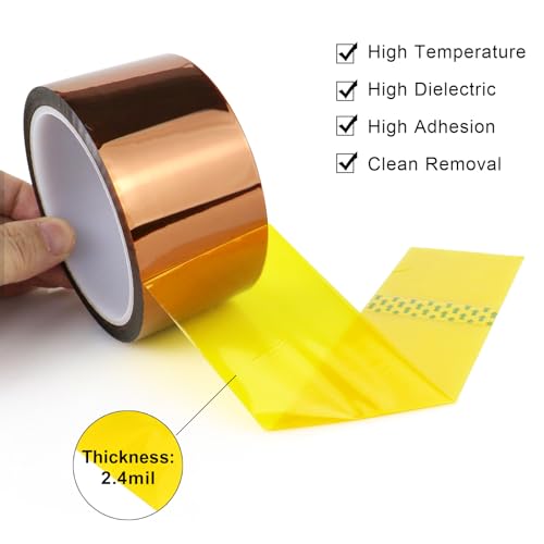 BOMEI PACK Polyimide Tape, 1 Pack High-Temperature Resistant Tape 4inch x 16m(54ft), No Residue Heat-Resistant Tape for Electric Task, 3D Printing, Soldering, Sublimation, Masking - size: 4 inch