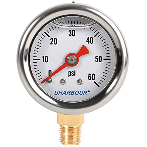 UHARBOUR Glycerin Pressure Gauge 0-60Psi, 1-1/2" Dial 1/8" NPT - size: 0-60PSI, style: Lower Mount（Single scale）