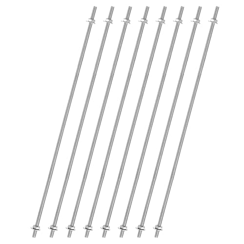uxcell 8pcs 8/32 Inch M4 Threaded Rods with 16pcs Hex Nuts and Washers 16 Inch 201 Stainless Steel Full Threads Right-Hand Thread for Hangers, U-Bolts, Beaded Garden Stake Rods, Silver - size: 16 Inch