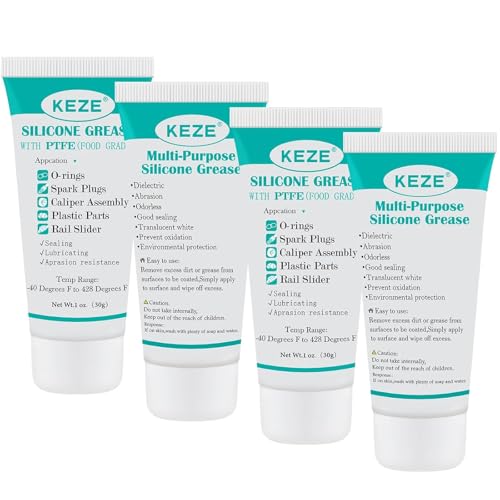 KEZE Silicone Grease Tube PTFE Synthetic Lubricant Sliding Door Grease Automotive Lubrication RV Toilet Seal Lubricant for Plumbing Faucet O Rings Plastic Parts Rubber Seal 1 oz 4-Tube - color: Sillicone Grease with PTFE, size: 4 oz