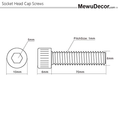 M6-1.0 x 70mm Socket Head Cap Screws Metric, Allen Socket Drive, Stainless Steel 18-8, Fully Threaded, Bright Finish, Machine Thread, 5 PCS - size: M6 x 70mm