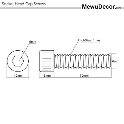 M6-1.0 x 70mm Socket Head Cap Screws Metric, Allen Socket Drive, Stainless Steel 18-8, Fully Threaded, Bright Finish, Machine Thread, 5 PCS - size: M6 x 70mm