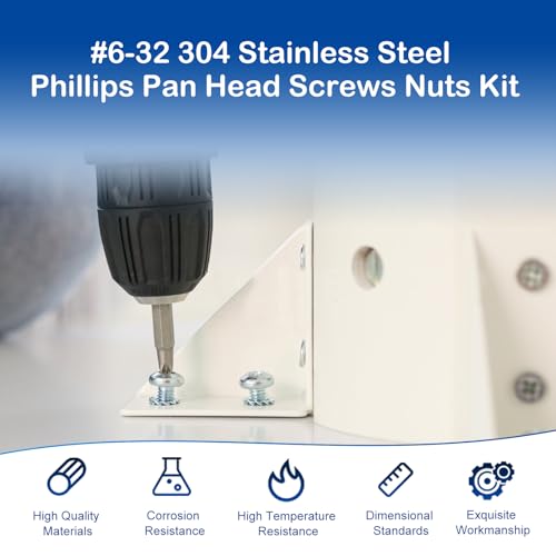 #6-32 x 3/16" to 1" Phillips Pan Head Machine Screws Kit with Nuts Washers - size: #6-32