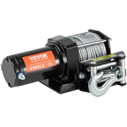 VEVOR ATV Winch, 3000 lb Electric Winch, 12V Small ATV UTV Winch with 3/16 in x 39 ft Steel Cable Roller Fairlead Wired Remote Control, IP55 Waterproof for Towing UTV ATV Car Vehicle Off-Road - size: 3000 LBS