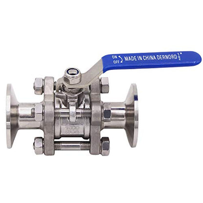 DERNORD Sanitary Ball Valve Fits 1.5" Tri-Clamp Clover Stainless Steel 304, PTFE Lined, Two Way & Three Piece (0.5 Inch Tube OD Quick Clamp) - size: 1/2 Inch Tube OD Quick Clamp