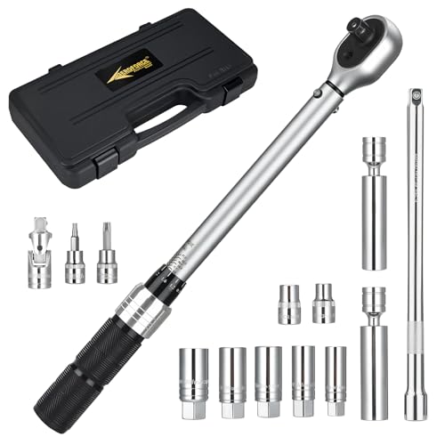 AEROFORCE 14PCS 3/8-Inch Drive Swivel Magnetic Spark Plug Socket Set with 3/8" Torque Wrench (5-45 Lb.ft/6.8-61.2 Nm), Universal Joint & Extension Bar - Durable CR-V Steel for Easy Spark Plug Removal - size: 14PCS Magnetic