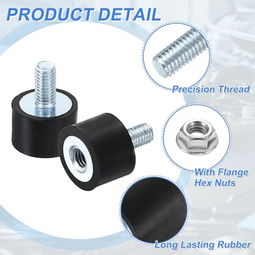 uxcell M5 Rubber Mounts, 4Pcs 15x10mm(DxH) Rubber Cylindrical Anti Vibration Isolator Shock Absorber with Lock Nuts for Car Bobbin Generator Air Compressors - size: M5x12mm, 15x10mm Rubber