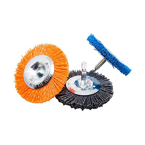 Benchmark Abrasives 3” Mounted Nylon Wire Wheel, Fine Grit, 1/4" Drill Shank, Perfect for Rust or Paint Removal Sanding Finishing on Wood Fiberglass Plastics - (Blue, 3") - color: Blue, size: 3"
