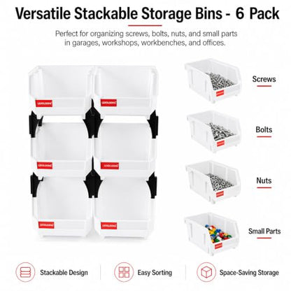 6 Pack Stackable Plastic Parts Bins, 5x4x3 in, White - color: White-6 Pack, size: 5"x4"x3"