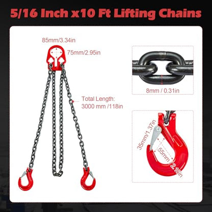 Pindex 5/16 Inch x 10 Ft 7000lbs 3.18 Tons G80 Chain Sling with Adjuster Hooks,Adjustable Length and Angle for Safe Towing - size: 10Ft 3T Adjustable