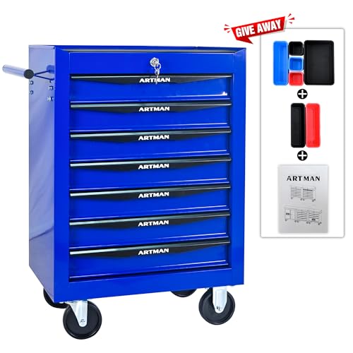 7-Drawer Rolling Tool Chest, Lockable for Garage, Blue - color: Blue, size: 7-Drawers