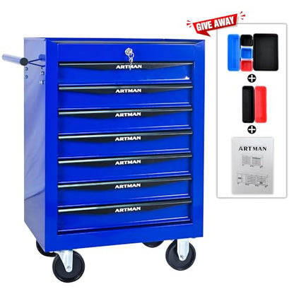 7-Drawer Rolling Tool Chest, Lockable for Garage, Blue - color: Blue, size: 7-Drawers