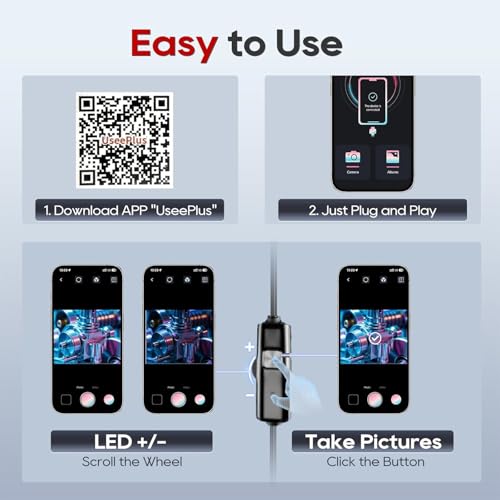 Endoscope Camera with Light, 1920P HD Borescope Inspection Camera with 8 Adjustable LEDs, IP67 Waterproof Semi-Rigid Snake Cable for Android, iPhone, and iPad(Black)