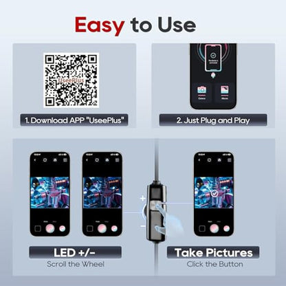 Endoscope Camera with Light, 1920P HD Borescope Inspection Camera with 8 Adjustable LEDs, IP67 Waterproof Semi-Rigid Snake Cable for Android, iPhone, and iPad(Black)