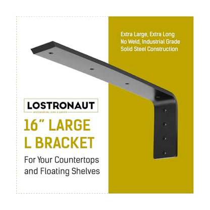 LOSTRONAUT 16" Heavy Duty L Bracket Metal Shelf Support Wall Bracket