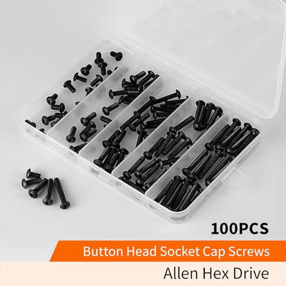 M4 x 8mm 12mm 16mm 20mm 25mm Button Head Socket Cap Screws Bolts, 10.9 Grade Alloy Steel Metric, Black Oxide Finish, Allen Hex Drive, Machine Fully Threaded, Assortment Kit 100PCS - size: M4 x 8/12/16/20/25mm (100PCS)