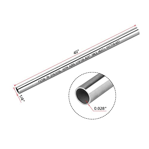 316/316L Stainless Steel Seamless Tubing 1/4" OD × 0.028" Wall × 40" Length Tube Annealed ASTM A269 (3pcs) - size: 1/4" OD × 0.028" Wall × 40" L
