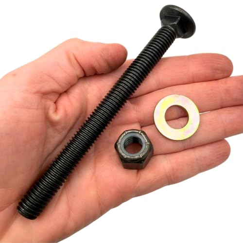 1/2"-13 x 5-1/2" Grade 8 Carriage Bolts (4-Pack) – Heavy-Duty Coarse Thread Bolts with Washers and Nylon Lock Nuts – Round Head Square Neck SAE J429 5.50" Plain Black Finish
