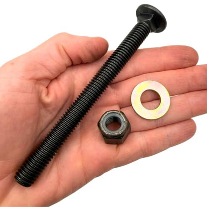 1/2"-13 x 5-1/2" Grade 8 Carriage Bolts (4-Pack) – Heavy-Duty Coarse Thread Bolts with Washers and Nylon Lock Nuts – Round Head Square Neck SAE J429 5.50" Plain Black Finish