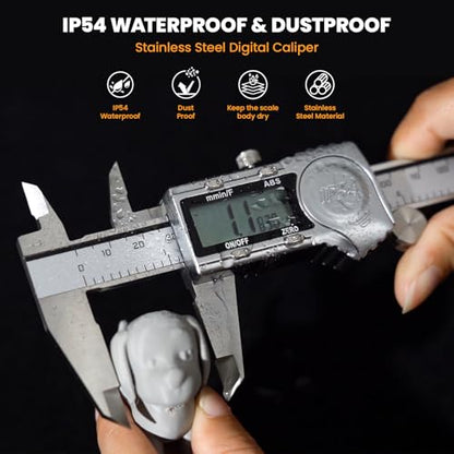 HARDELL Digital Caliper, IP54 Calipers with ABS Function, All-Metal Digital Micrometer Auto-Off, 6 Inch Micrometer Caliper Digital, Inch/MM/Fraction for 3D Printing & DIY (2 Spare Batteries)