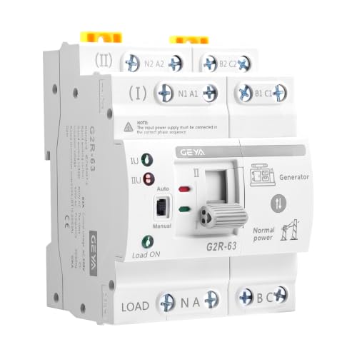 GEYA Mini ATS Automatic/Manual Dual Power Transfer Switch for Uninterruptible Power Supply, Over & Under Voltage Protection Solar Auto Switch DIN Rail Mount(4P-63A,AC110V) - style: 4P-63A-110VAC