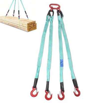 5Ft 6T Chain Sling for Lifting, 13220lbs 4 Legs with Grab Hooks & Adjusters, Polyester Rigging Straps for Engine Hoist & Security Towing