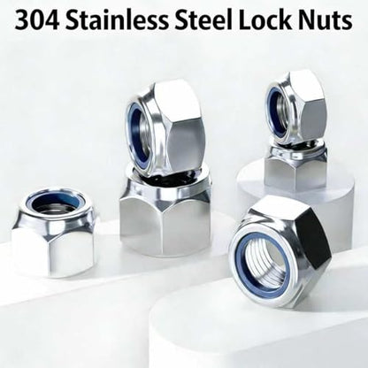 M12-1.75mm Locknuts, 12PCS 304 (A2-70) Stainless Steel Nylon Insert Lock Nuts,Standard Metric Thread Nylock Nuts - size: M12-1.75mm 12PCS