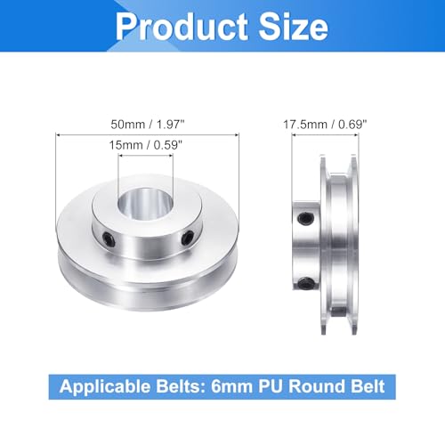 uxcell 1Pcs Single Groove Pulley, 15mm Fixed Bore 50mm Outer Diameter Aluminum Alloy Mechanical Belt Pulley with Hex Wrench for 6mm PU Round Belt - size: 15mm Bore, 50mm OD