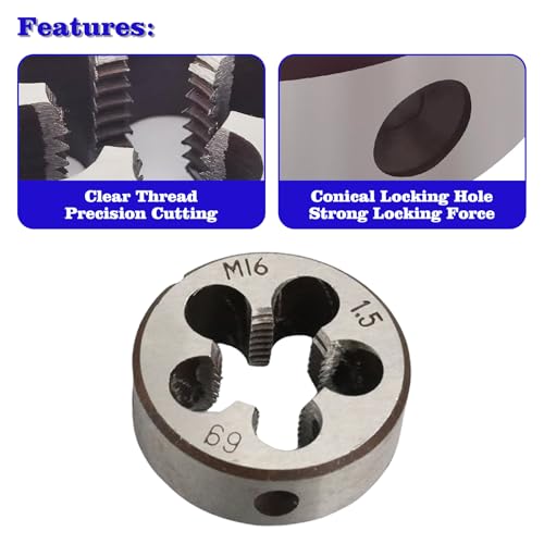 M16 x 1.5 Metric Thread Tap and Die Set, M16 x 1.5mm High-Speed Steel Machine Tap and Die Set, Right Hand Thread Tap and Round Thread Die - size: m16 x 1.5mm